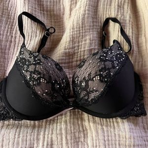 Dirty Victoria secret black diamonds padded Demi suste worn bra 32C